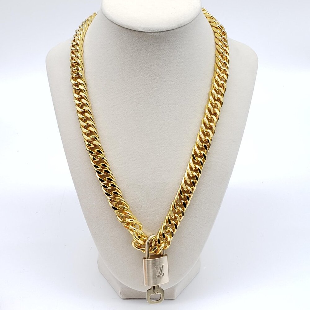 Authentic Louis Vuitton Gold Lock w/Unbranded 18k cuban Gold Plated Chain 011426 - Picture 10 of 10